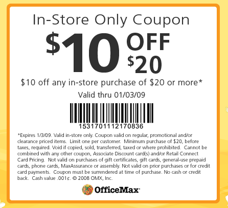 Office max coupon 10 off 20 Office Depot is the number-one place to visit to stock up on office supplies, stationery and printing equipment. Become a registered rewards member for your chance to earn 10% savings on your next purchase of furniture like office chairs and desks.